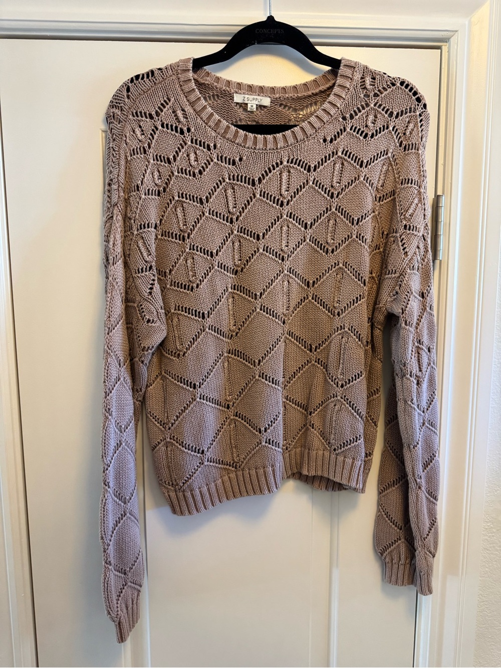 Z Supply Taupe Open-Knit Crewneck Sweater
